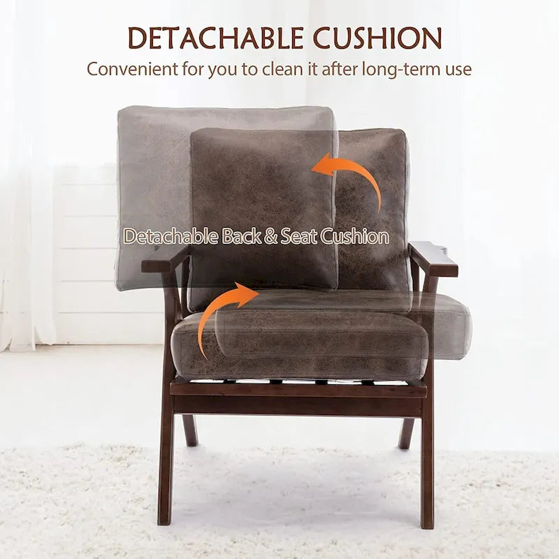 Fauteuil en cuir rembourré (cadre en bois massif, coussin amovible)