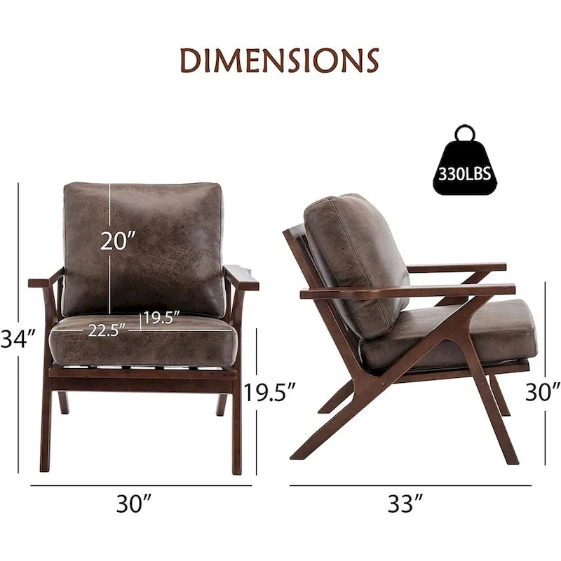 Fauteuil en cuir rembourré (cadre en bois massif, coussin amovible)