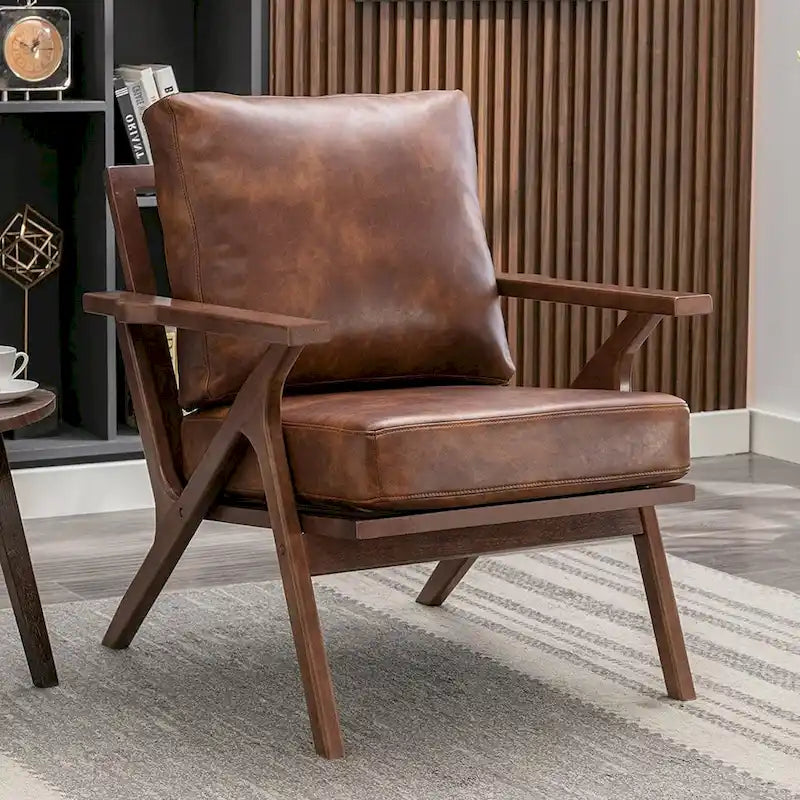 Fauteuil en cuir rembourré (cadre en bois massif, coussin amovible)