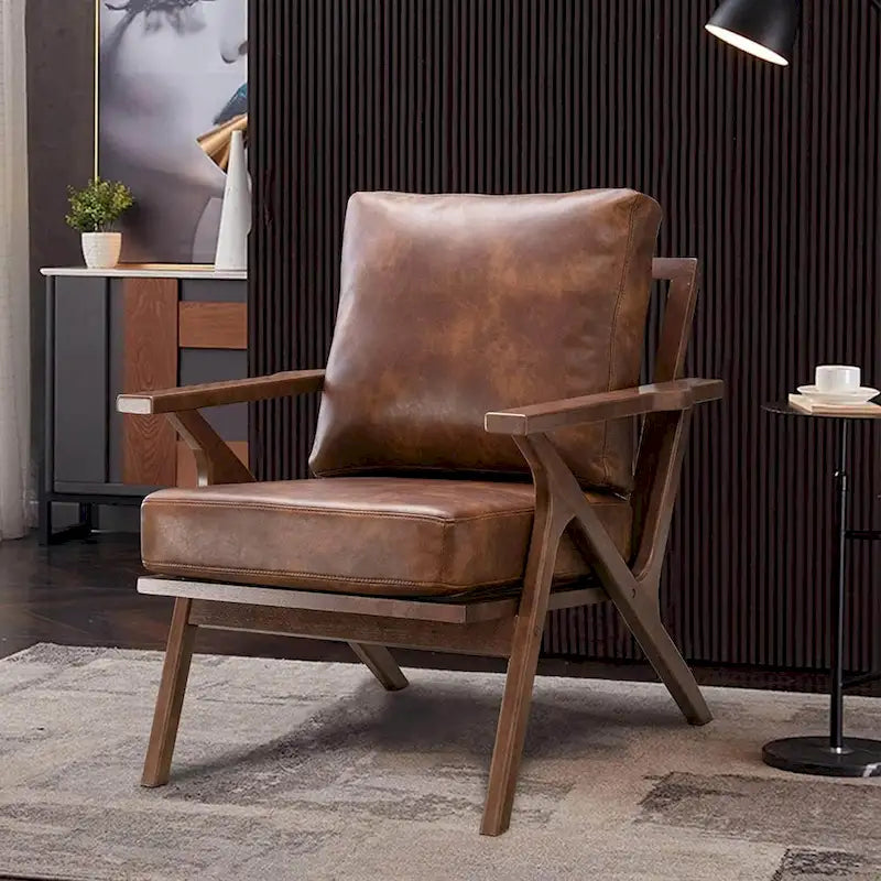 Fauteuil en cuir rembourré (cadre en bois massif, coussin amovible)