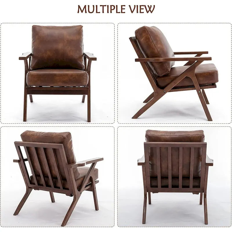 Fauteuil en cuir rembourré (cadre en bois massif, coussin amovible)