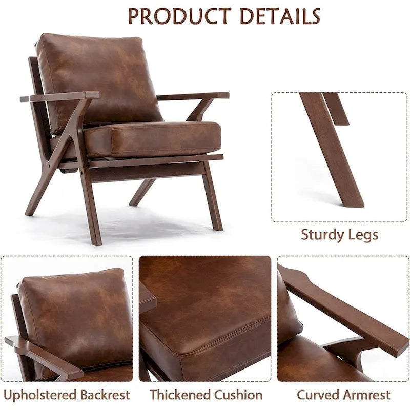 Fauteuil en cuir rembourré (cadre en bois massif, coussin amovible)
