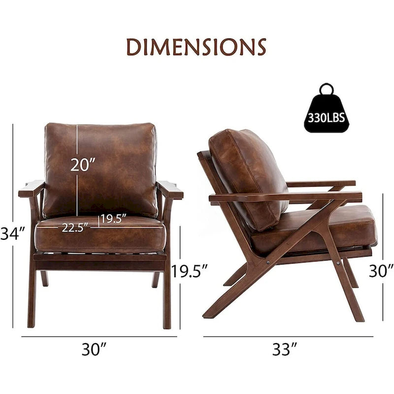 Fauteuil en cuir rembourré (cadre en bois massif, coussin amovible)