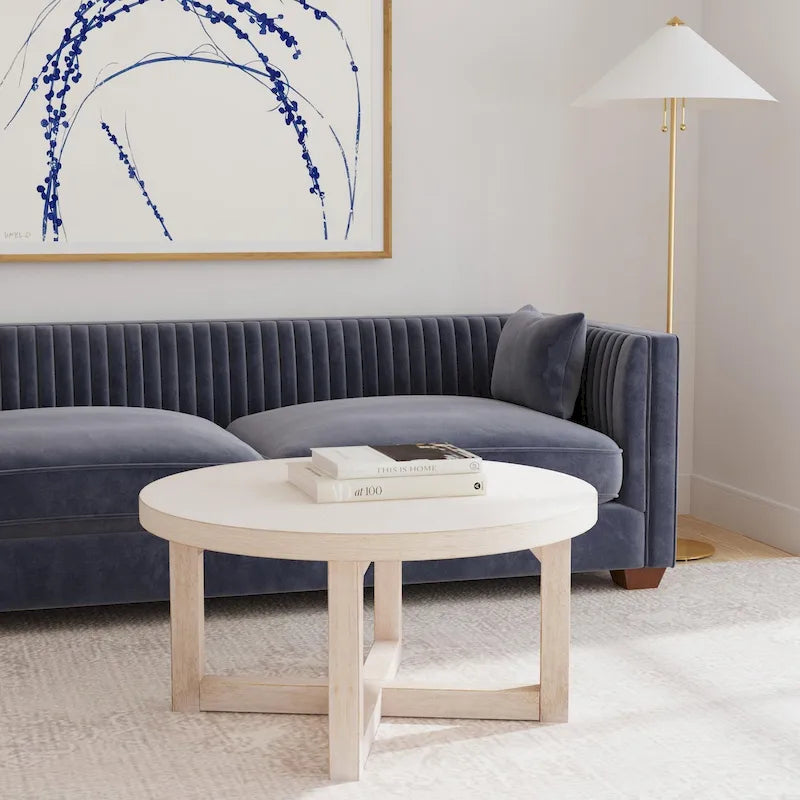 Table basse ronde en bois avec base en X de 36 pouces