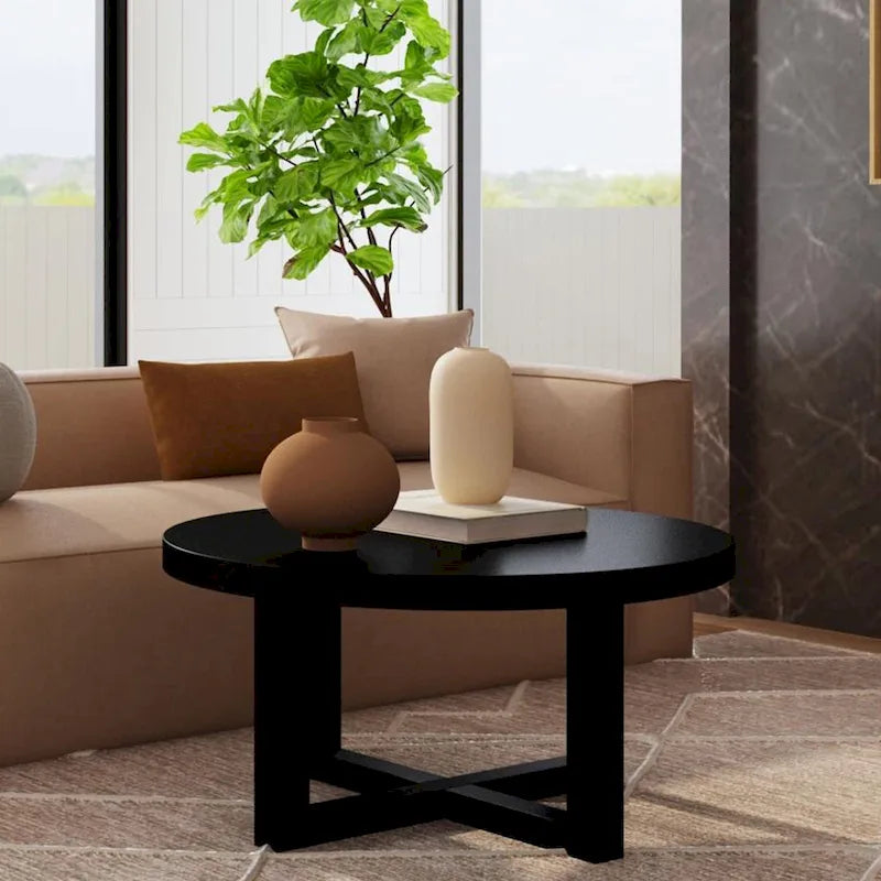 Table basse ronde en bois avec base en X de 36 pouces