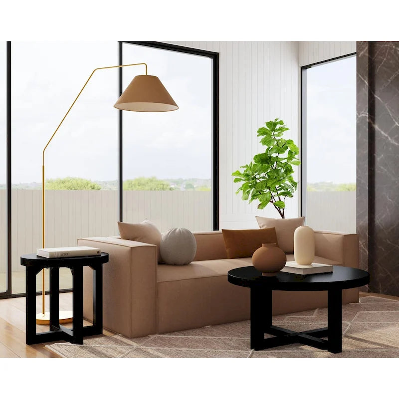 Table basse ronde en bois avec base en X de 36 pouces