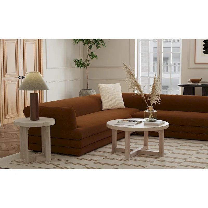 Table basse ronde en bois avec base en X de 36 pouces