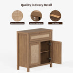 Buffet de rangement de style ferme en rotin avec tiroir
