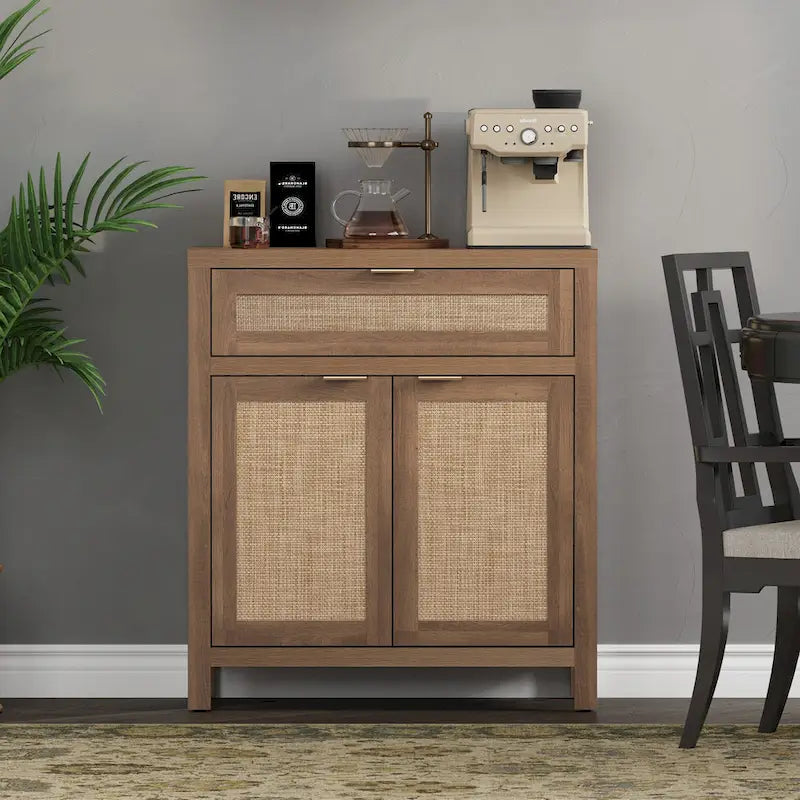 Buffet de rangement de style ferme en rotin avec tiroir