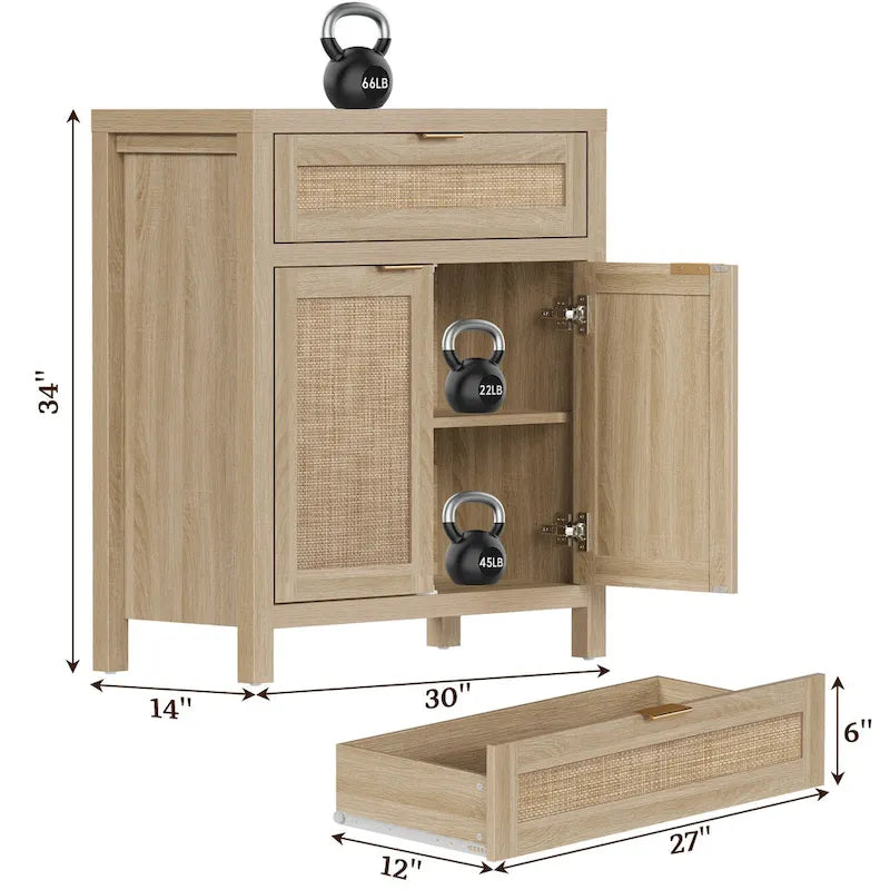 Buffet de rangement de style ferme en rotin avec tiroir