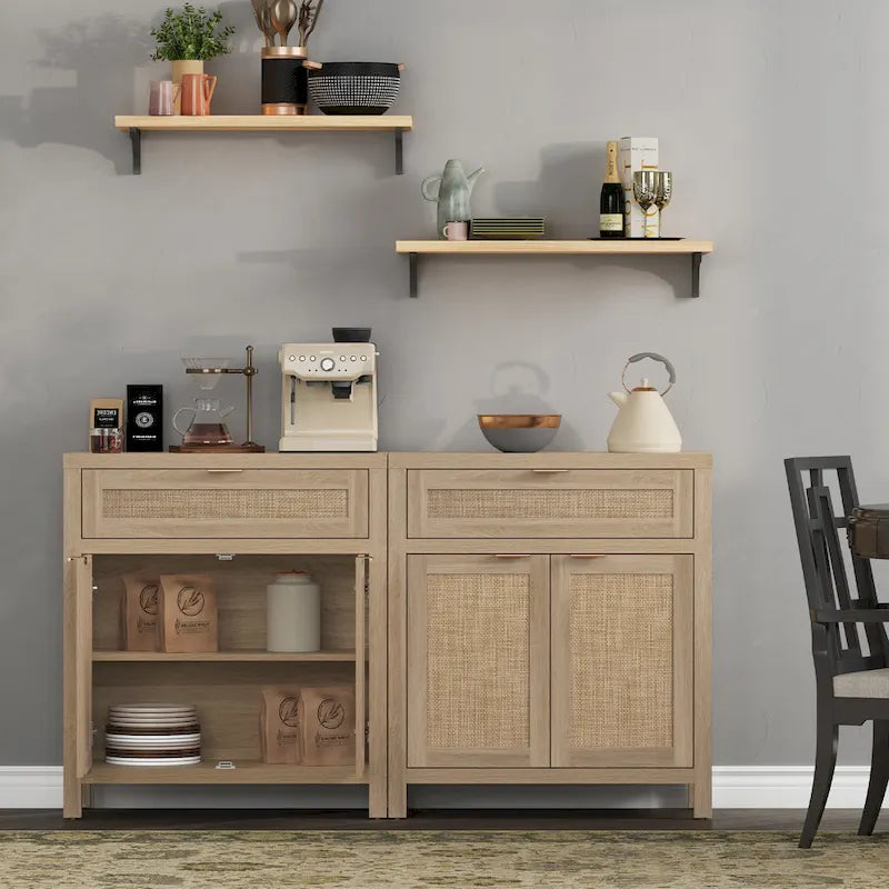 Buffet de rangement de style ferme en rotin avec tiroir