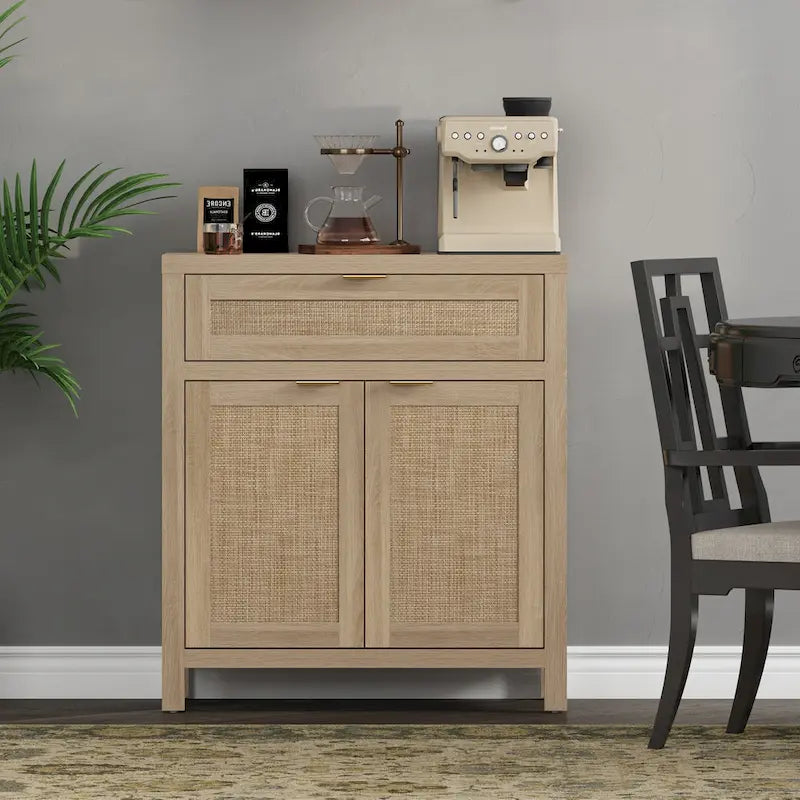 Buffet de rangement de style ferme en rotin avec tiroir
