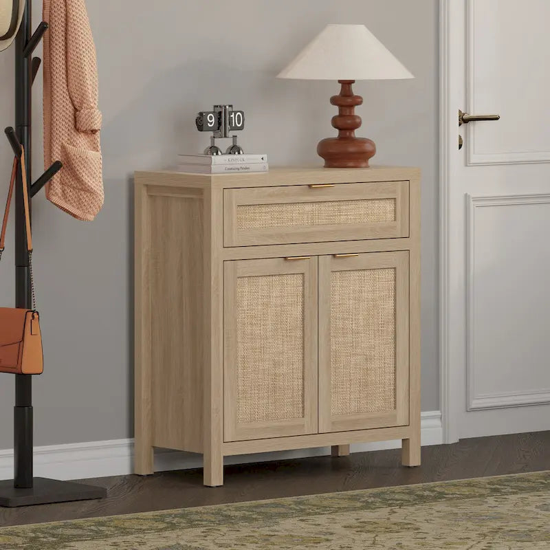 Buffet de rangement de style ferme en rotin avec tiroir
