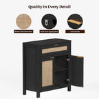 Buffet de rangement de style ferme en rotin avec tiroir