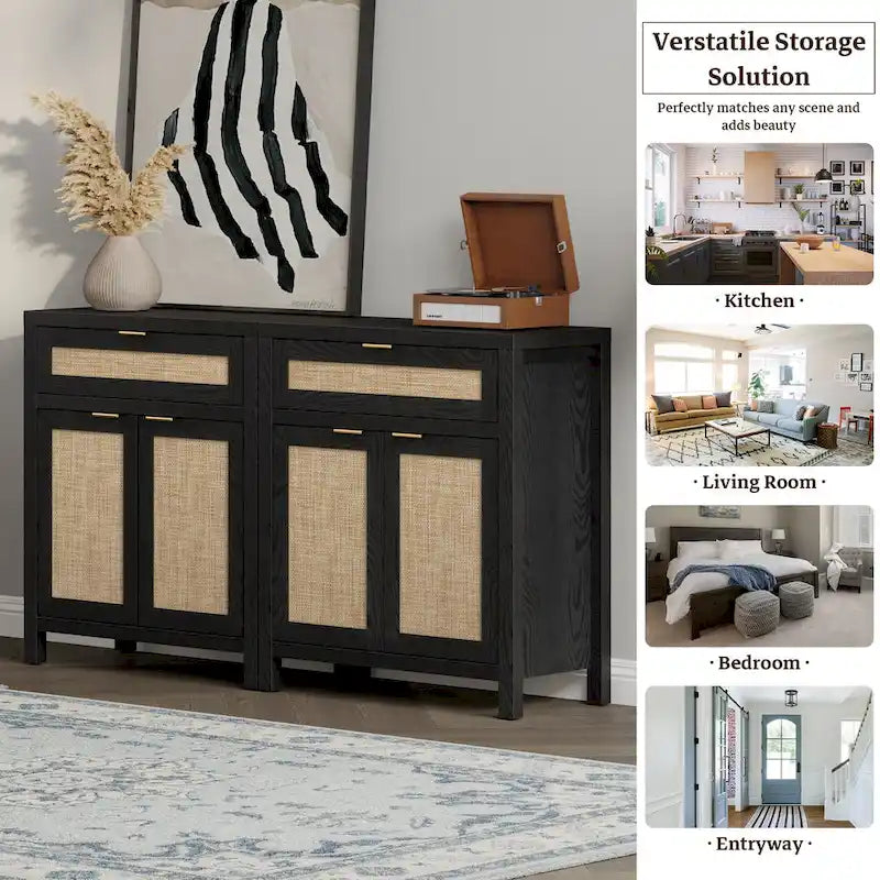 Buffet de rangement de style ferme en rotin avec tiroir