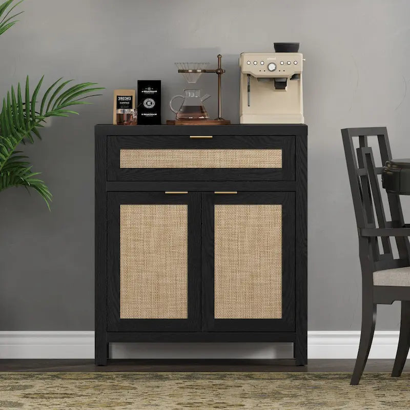 Buffet de rangement de style ferme en rotin avec tiroir