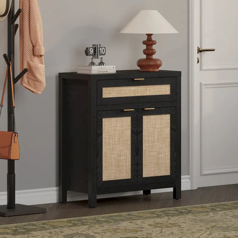 Buffet de rangement de style ferme en rotin avec tiroir