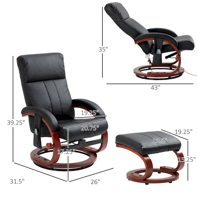 Fauteuil inclinable électrique en faux cuir avec ottoman