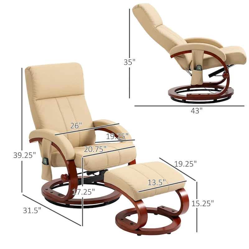 Fauteuil inclinable électrique en faux cuir avec ottoman