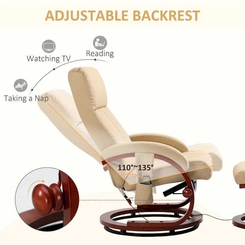 Fauteuil inclinable électrique en faux cuir avec ottoman