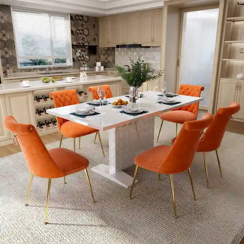 Ensemble table à manger extensible 7 pièces avec 6 chaises de salle à manger en velours