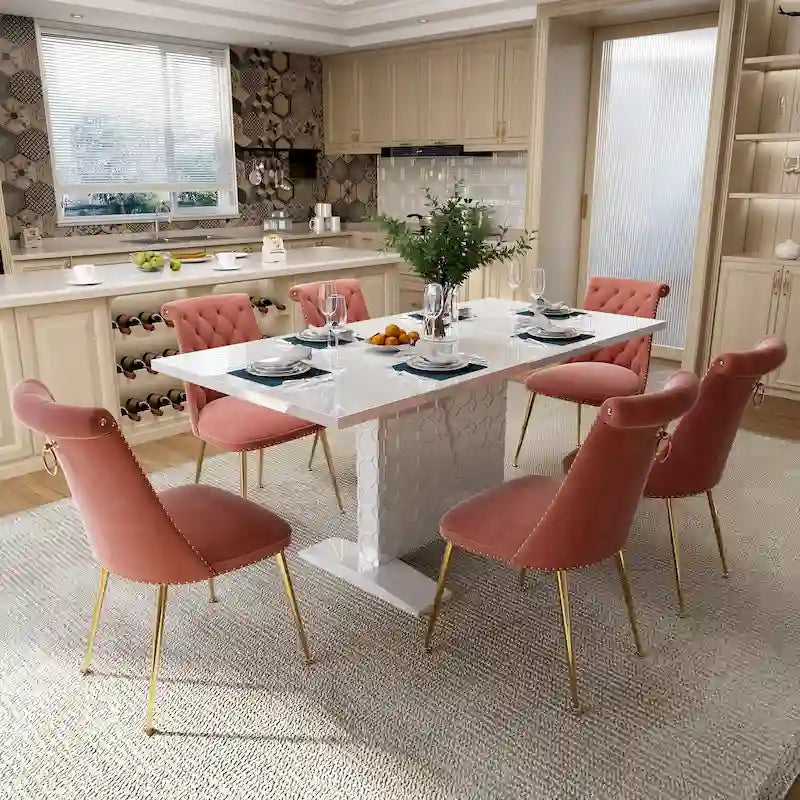 Ensemble table à manger extensible 7 pièces avec 6 chaises de salle à manger en velours