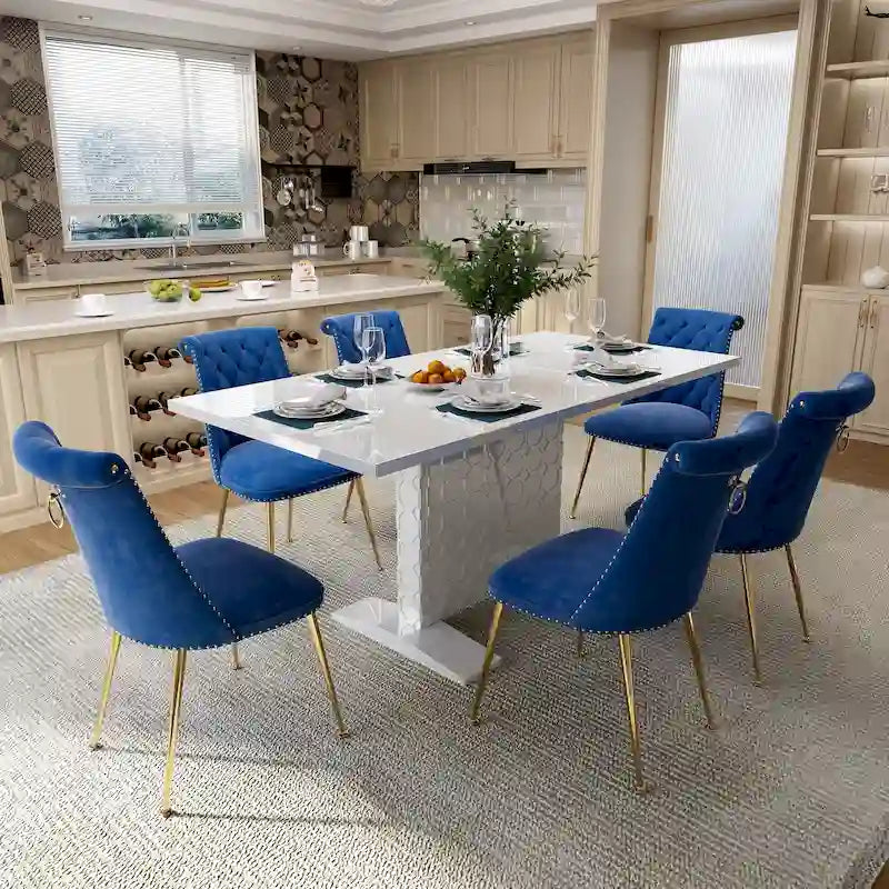 Ensemble table à manger extensible 7 pièces avec 6 chaises de salle à manger en velours