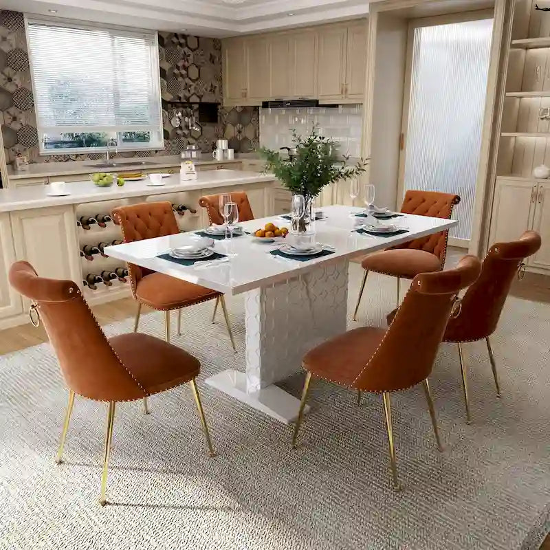 Ensemble table à manger extensible 7 pièces avec 6 chaises de salle à manger en velours