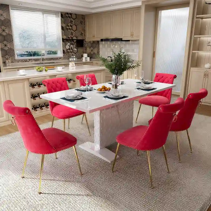 Ensemble table à manger extensible 7 pièces avec 6 chaises de salle à manger en velours