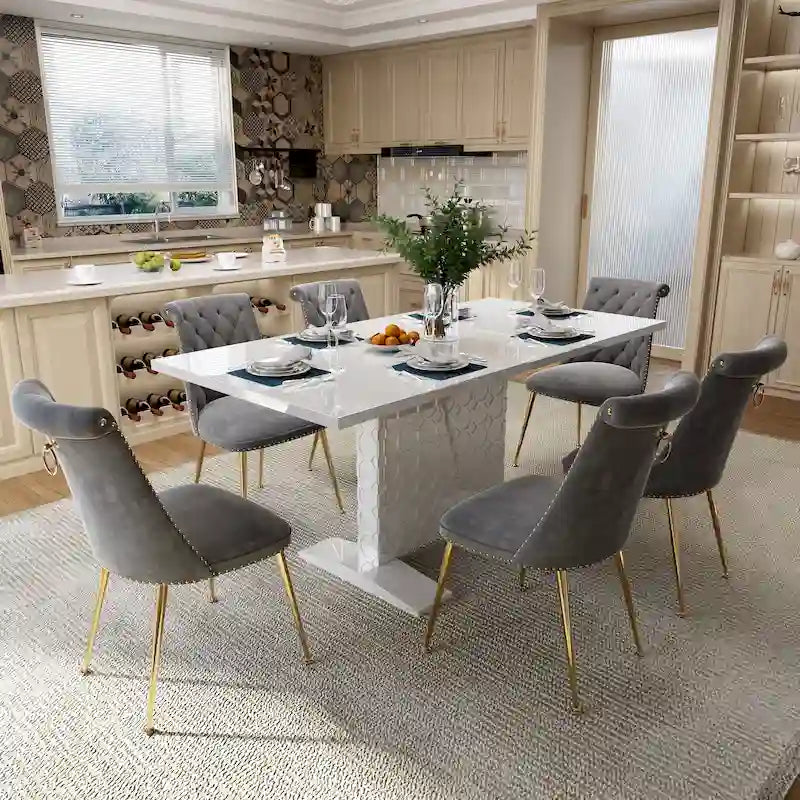 Ensemble table à manger extensible 7 pièces avec 6 chaises de salle à manger en velours