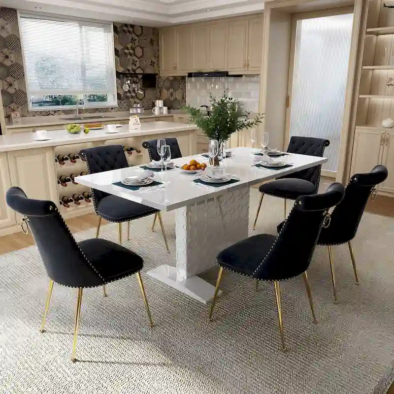 Ensemble table à manger extensible 7 pièces avec 6 chaises de salle à manger en velours