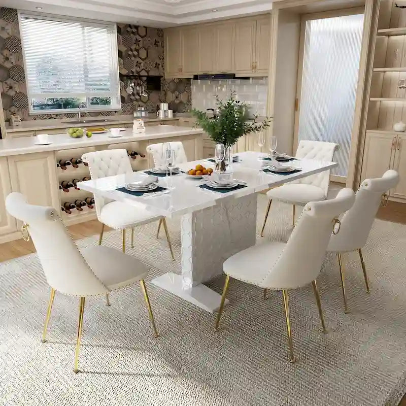 Ensemble table à manger extensible 7 pièces avec 6 chaises de salle à manger en velours