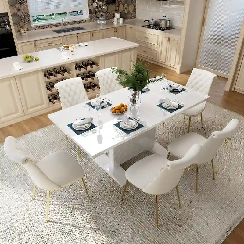 Ensemble table à manger extensible 7 pièces avec 6 chaises de salle à manger en velours