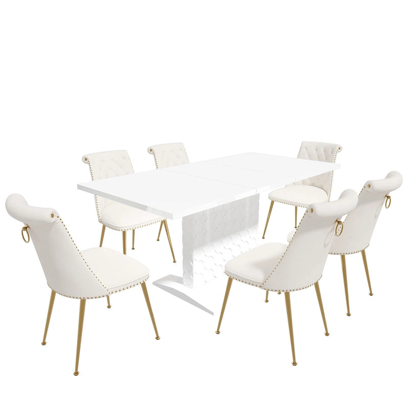 Ensemble table à manger extensible 7 pièces avec 6 chaises de salle à manger en velours