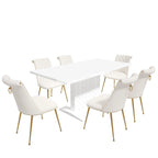Ensemble table à manger extensible 7 pièces avec 6 chaises de salle à manger en velours