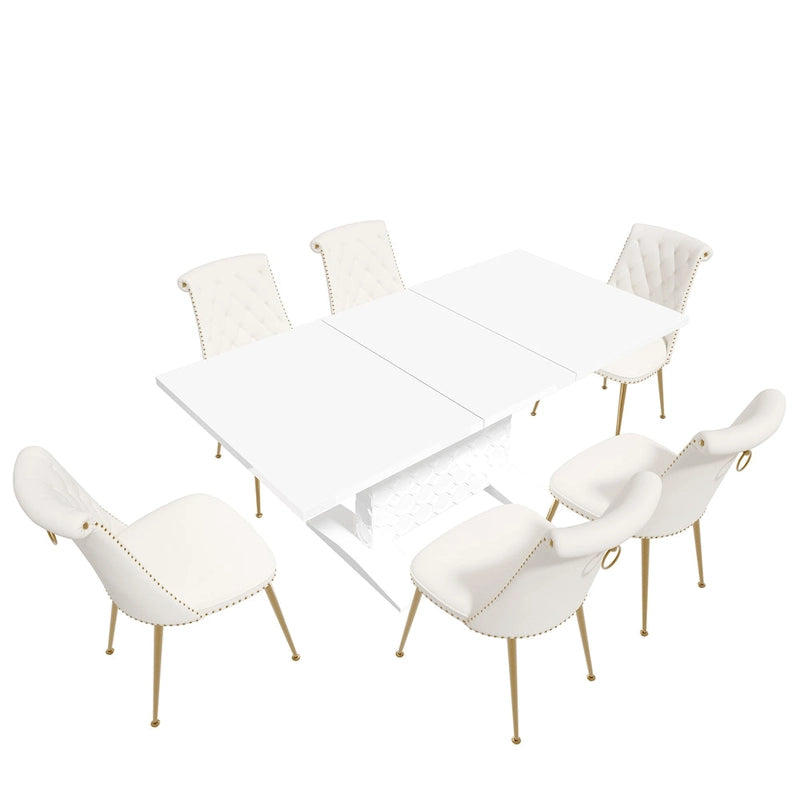Ensemble table à manger extensible 7 pièces avec 6 chaises de salle à manger en velours