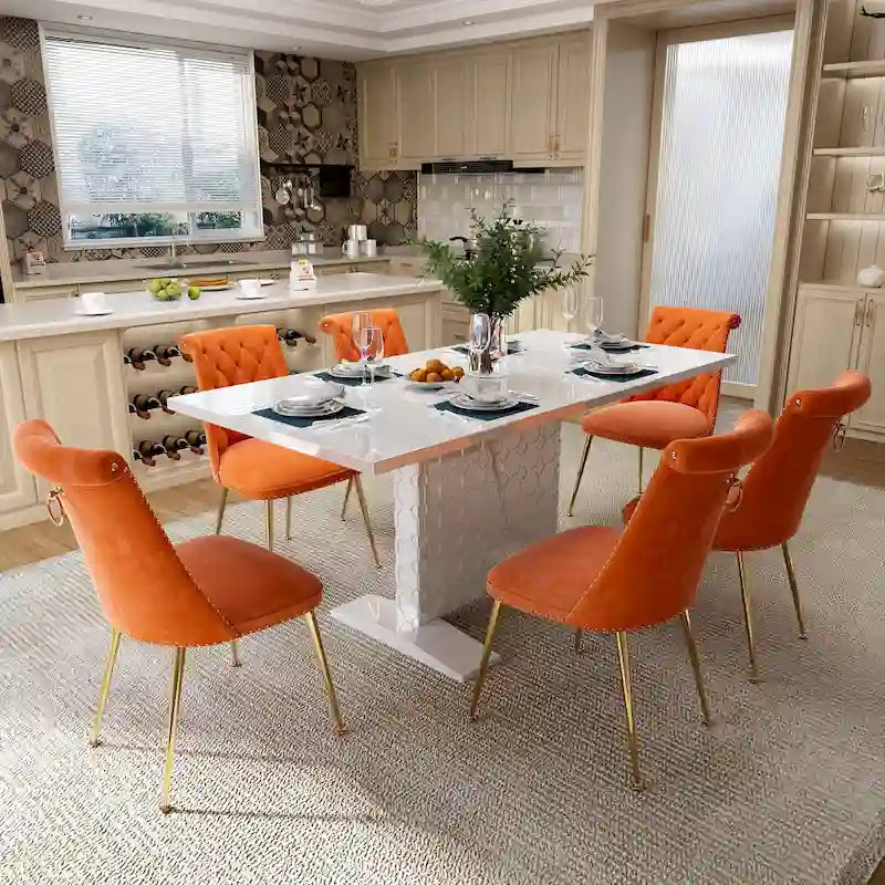 Ensemble table à manger extensible 7 pièces avec 6 chaises de salle à manger en velours
