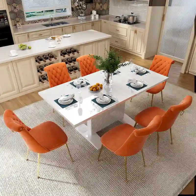 Ensemble table à manger extensible 7 pièces avec 6 chaises de salle à manger en velours