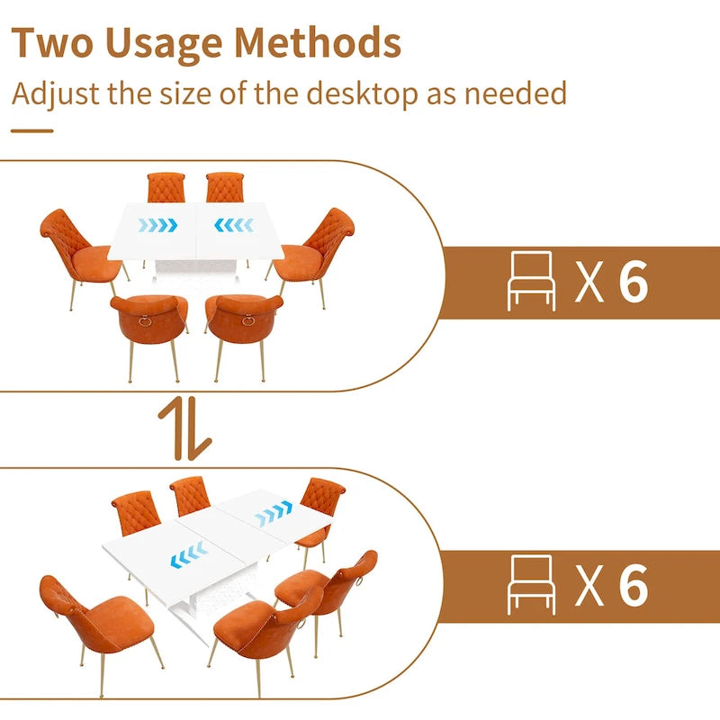 Ensemble table à manger extensible 7 pièces avec 6 chaises de salle à manger en velours