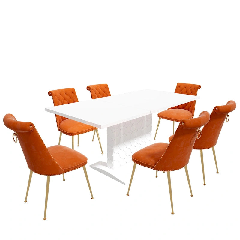 Ensemble table à manger extensible 7 pièces avec 6 chaises de salle à manger en velours