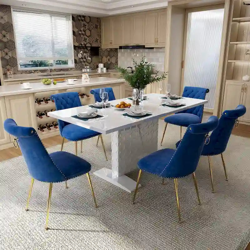Ensemble table à manger extensible 7 pièces avec 6 chaises de salle à manger en velours