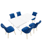 Ensemble table à manger extensible 7 pièces avec 6 chaises de salle à manger en velours