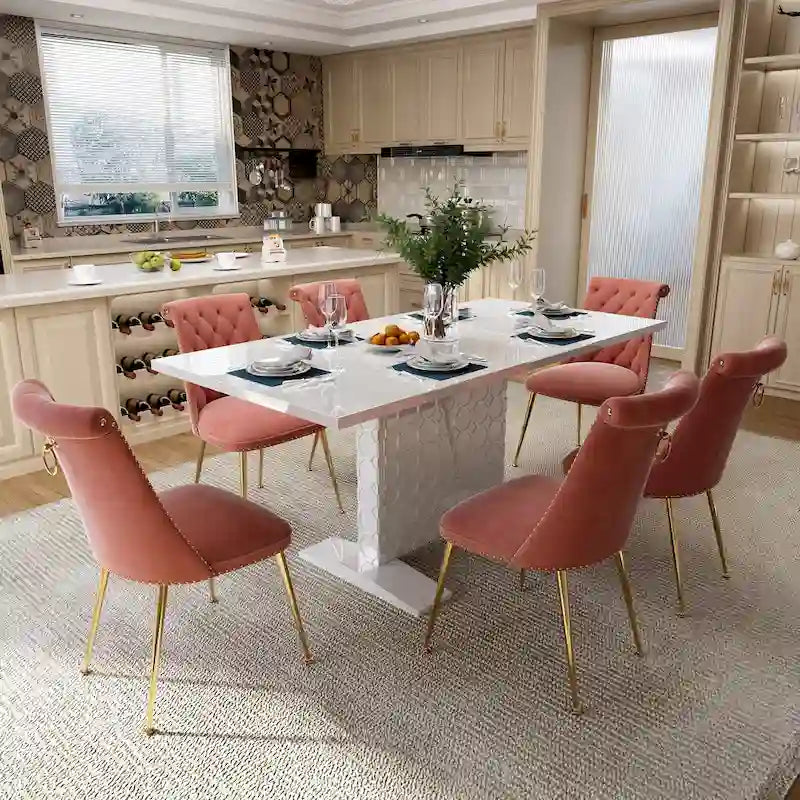 Ensemble table à manger extensible 7 pièces avec 6 chaises de salle à manger en velours