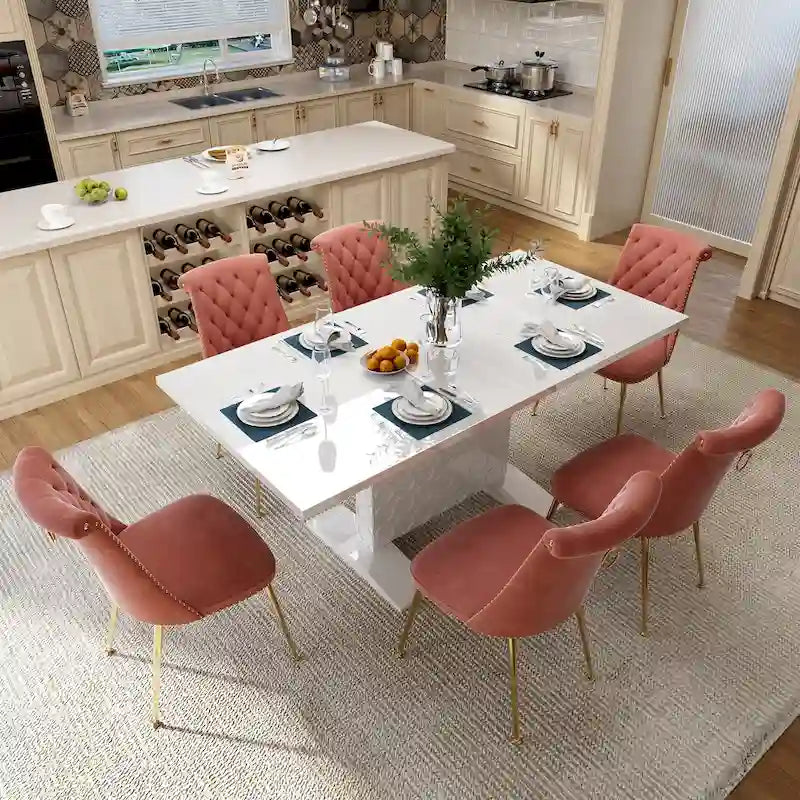 Ensemble table à manger extensible 7 pièces avec 6 chaises de salle à manger en velours