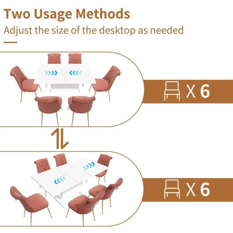 Ensemble table à manger extensible 7 pièces avec 6 chaises de salle à manger en velours