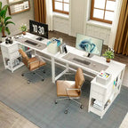 Bureau en L (avec tiroirs, étagères de rangement et prises de courant)