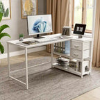 Bureau en L (avec tiroirs, étagères de rangement et prises de courant)
