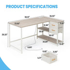 Bureau en L (avec tiroirs, étagères de rangement et prises de courant)