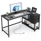 Bureau en L (avec tiroirs, étagères de rangement et prises de courant)