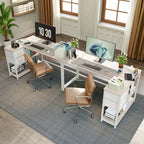 Bureau en L (avec tiroirs, étagères de rangement et prises de courant)
